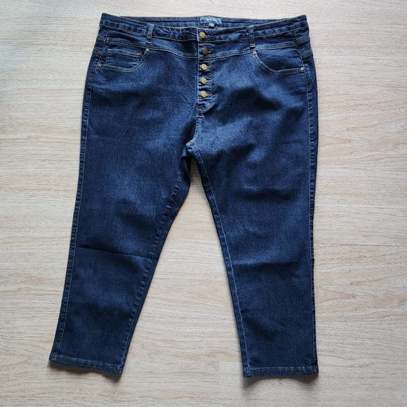 ModCloth Skinny Cropped Jean Button-fly Stretch High Rise Blue Plus Size - Picture 1 of 7